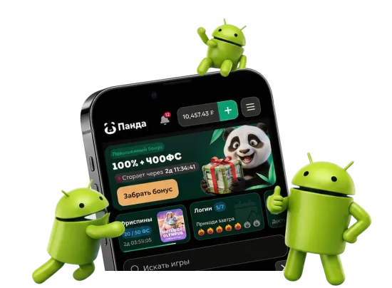 Мобильный интерфейс Panda Casino и персонажи Android